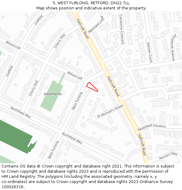 5, WEST FURLONG, RETFORD, DN22 7LL: Location map and indicative extent of plot