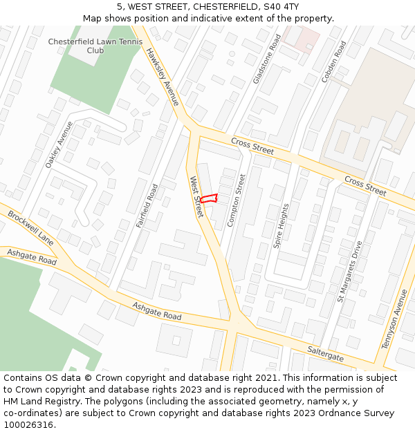 5, WEST STREET, CHESTERFIELD, S40 4TY: Location map and indicative extent of plot
