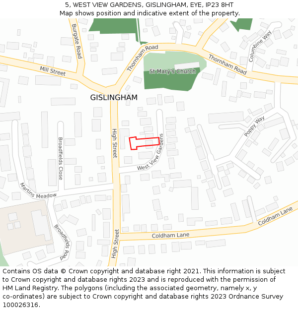 5, WEST VIEW GARDENS, GISLINGHAM, EYE, IP23 8HT: Location map and indicative extent of plot