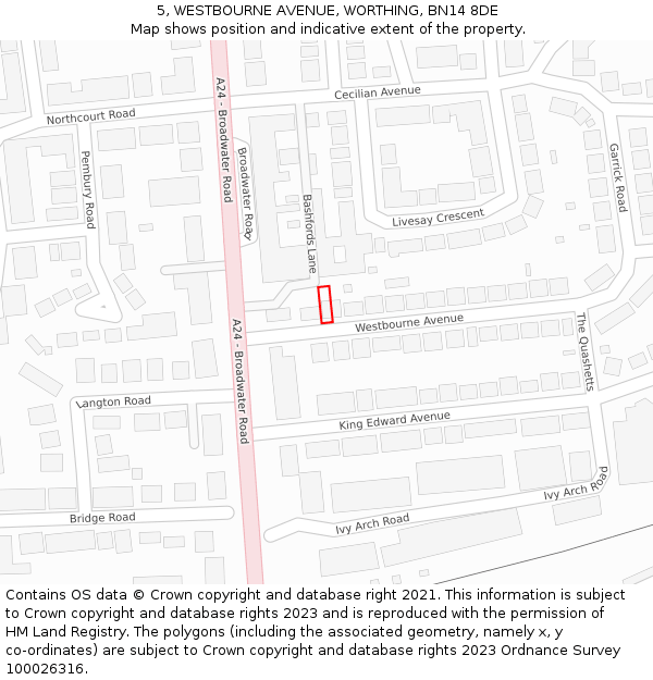 5, WESTBOURNE AVENUE, WORTHING, BN14 8DE: Location map and indicative extent of plot
