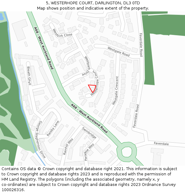 5, WESTERHOPE COURT, DARLINGTON, DL3 0TD: Location map and indicative extent of plot