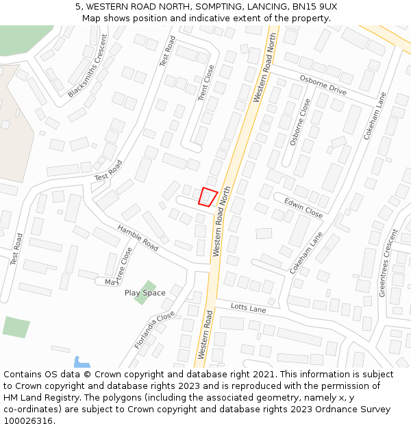 5, WESTERN ROAD NORTH, SOMPTING, LANCING, BN15 9UX: Location map and indicative extent of plot
