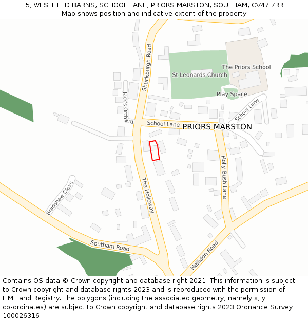 5, WESTFIELD BARNS, SCHOOL LANE, PRIORS MARSTON, SOUTHAM, CV47 7RR: Location map and indicative extent of plot