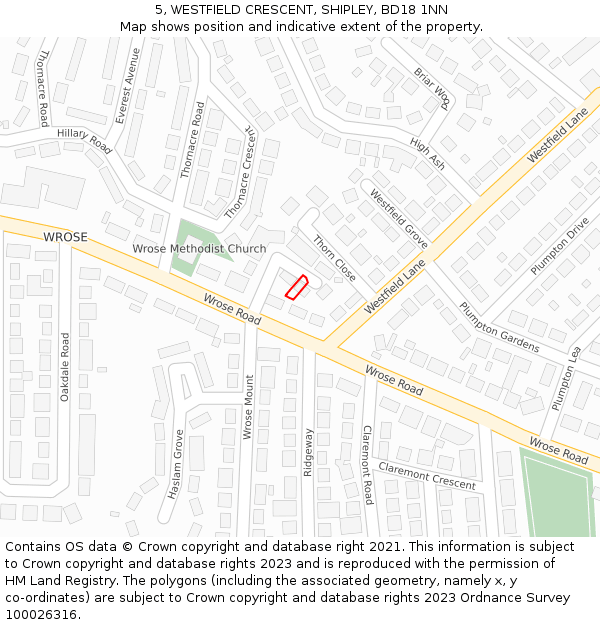 5, WESTFIELD CRESCENT, SHIPLEY, BD18 1NN: Location map and indicative extent of plot