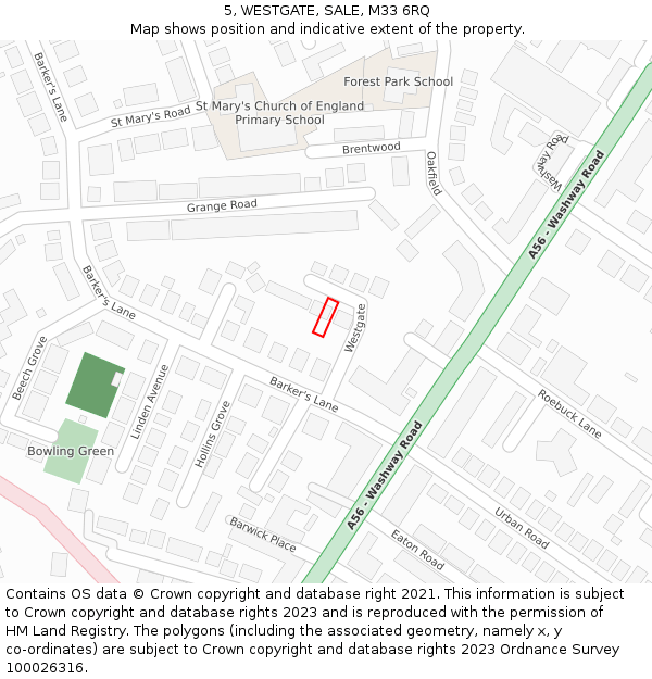 5, WESTGATE, SALE, M33 6RQ: Location map and indicative extent of plot