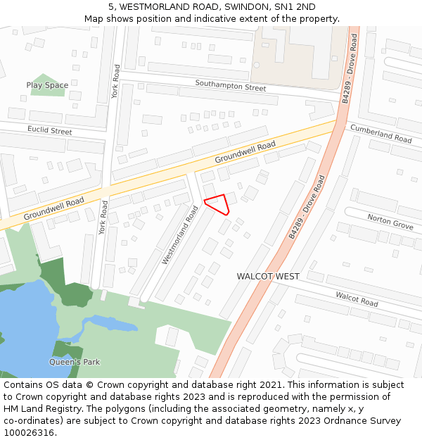5, WESTMORLAND ROAD, SWINDON, SN1 2ND: Location map and indicative extent of plot