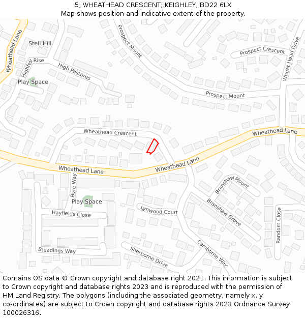 5, WHEATHEAD CRESCENT, KEIGHLEY, BD22 6LX: Location map and indicative extent of plot