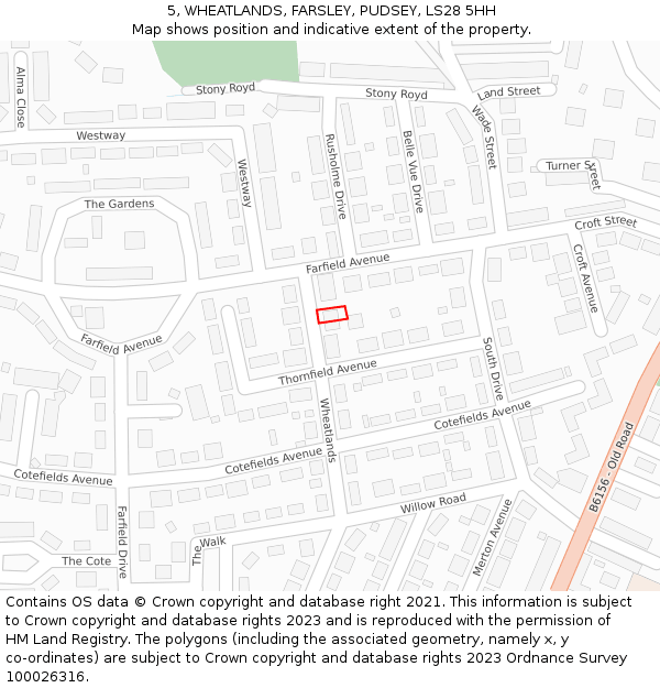 5, WHEATLANDS, FARSLEY, PUDSEY, LS28 5HH: Location map and indicative extent of plot