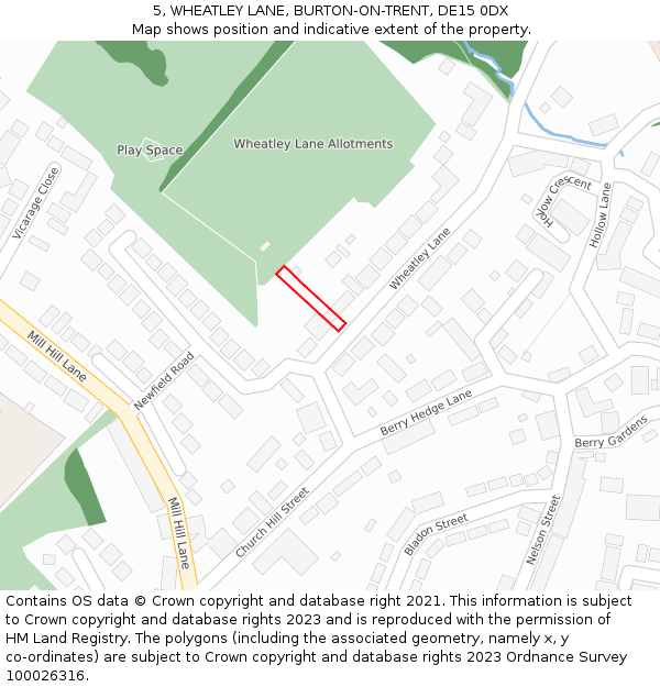 5, WHEATLEY LANE, BURTON-ON-TRENT, DE15 0DX: Location map and indicative extent of plot