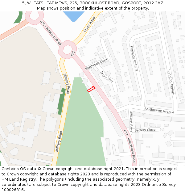 5, WHEATSHEAF MEWS, 225, BROCKHURST ROAD, GOSPORT, PO12 3AZ: Location map and indicative extent of plot
