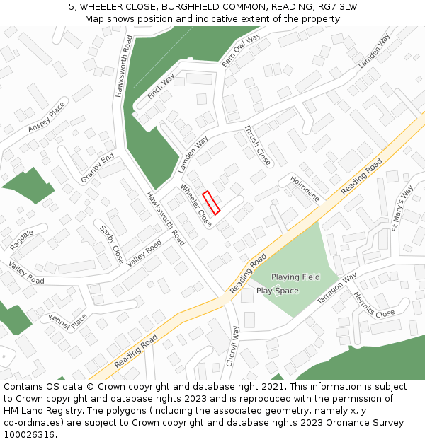 5, WHEELER CLOSE, BURGHFIELD COMMON, READING, RG7 3LW: Location map and indicative extent of plot