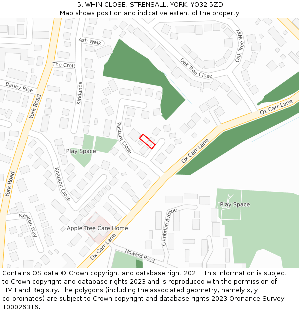 5, WHIN CLOSE, STRENSALL, YORK, YO32 5ZD: Location map and indicative extent of plot