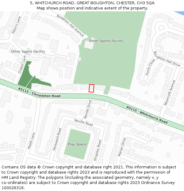 5, WHITCHURCH ROAD, GREAT BOUGHTON, CHESTER, CH3 5QA: Location map and indicative extent of plot