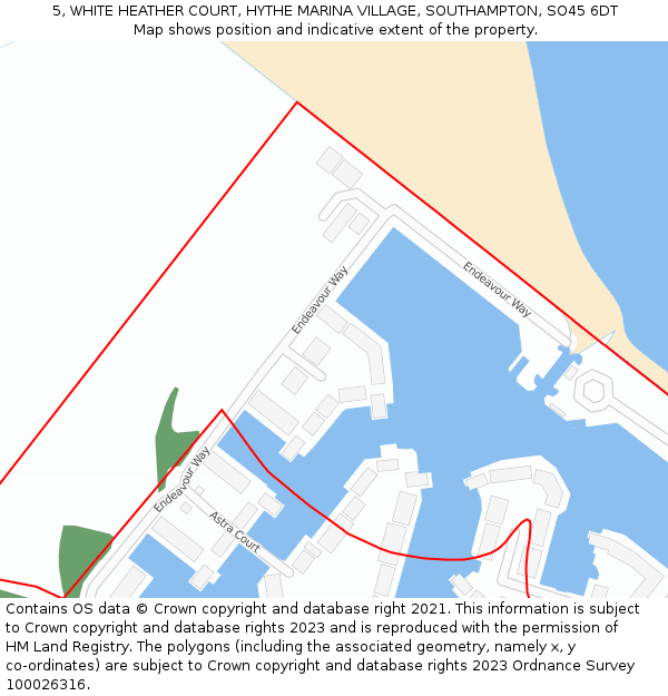 5, WHITE HEATHER COURT, HYTHE MARINA VILLAGE, SOUTHAMPTON, SO45 6DT: Location map and indicative extent of plot