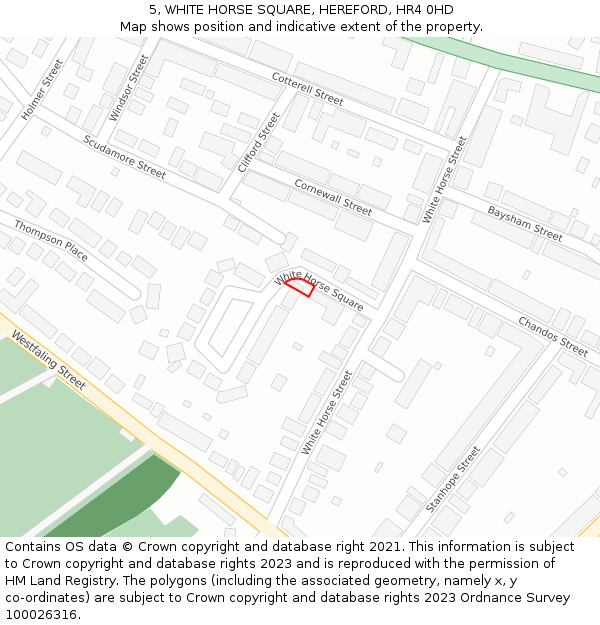 5, WHITE HORSE SQUARE, HEREFORD, HR4 0HD: Location map and indicative extent of plot
