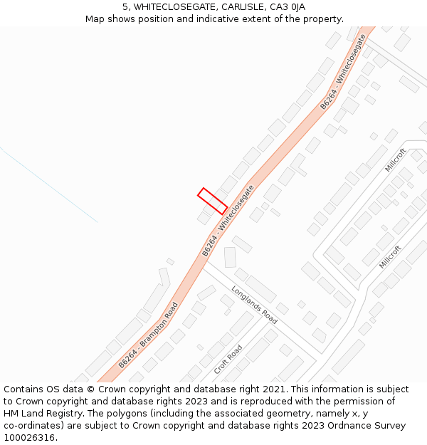 5, WHITECLOSEGATE, CARLISLE, CA3 0JA: Location map and indicative extent of plot