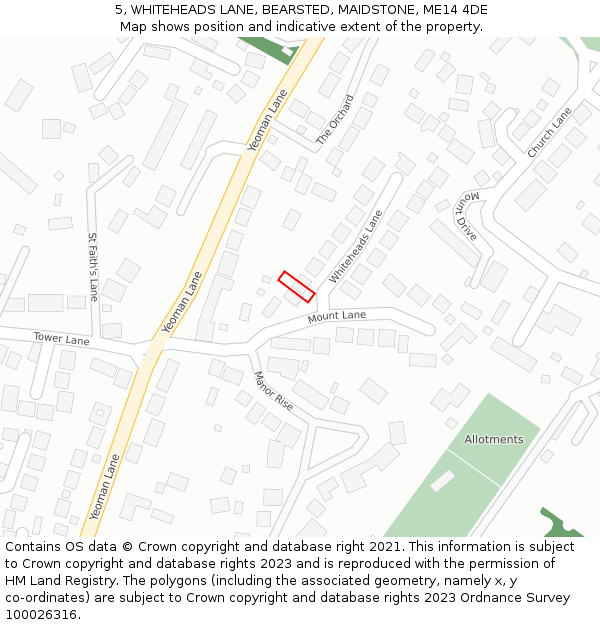 5, WHITEHEADS LANE, BEARSTED, MAIDSTONE, ME14 4DE: Location map and indicative extent of plot