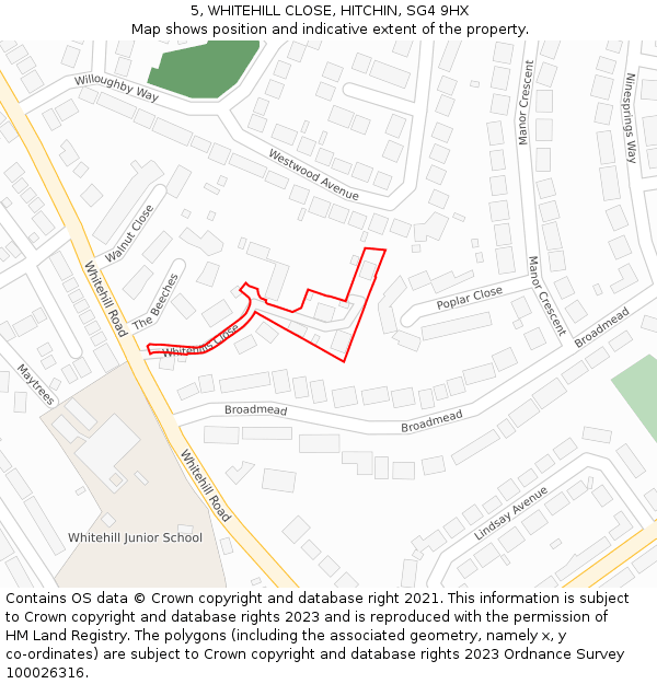 5, WHITEHILL CLOSE, HITCHIN, SG4 9HX: Location map and indicative extent of plot