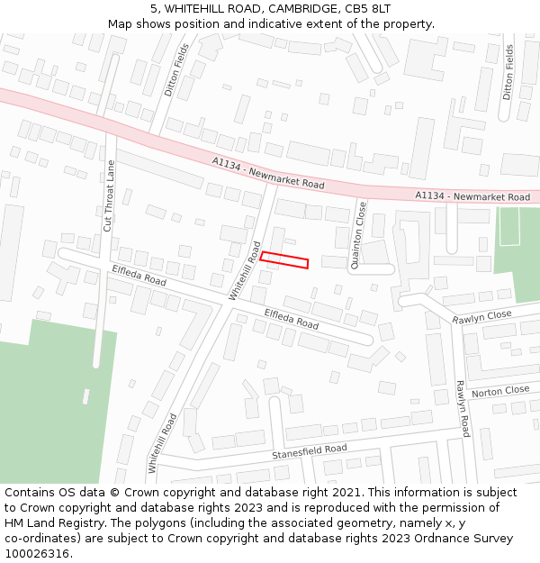 5, WHITEHILL ROAD, CAMBRIDGE, CB5 8LT: Location map and indicative extent of plot