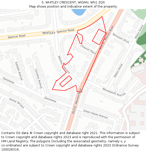 5, WHITLEY CRESCENT, WIGAN, WN1 2QS: Location map and indicative extent of plot