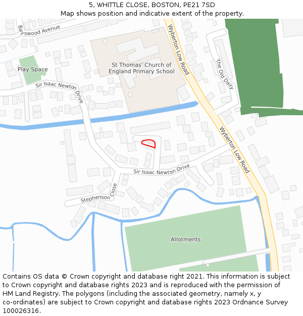 5, WHITTLE CLOSE, BOSTON, PE21 7SD: Location map and indicative extent of plot