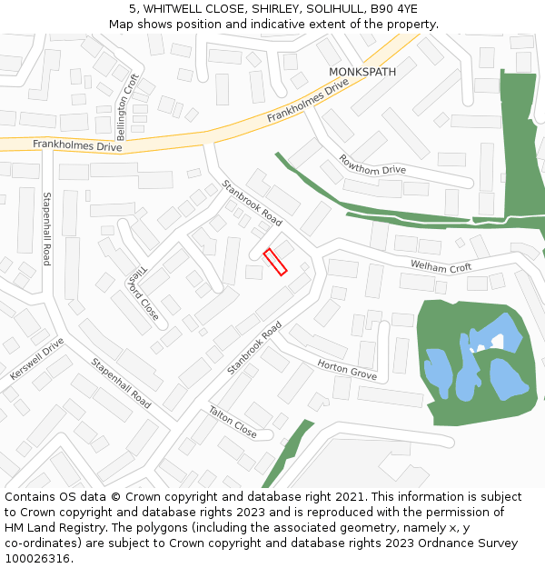 5, WHITWELL CLOSE, SHIRLEY, SOLIHULL, B90 4YE: Location map and indicative extent of plot