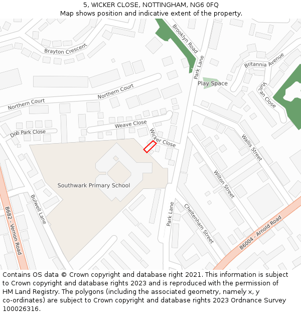 5, WICKER CLOSE, NOTTINGHAM, NG6 0FQ: Location map and indicative extent of plot