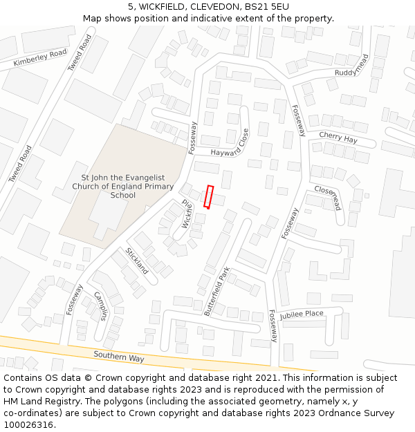 5, WICKFIELD, CLEVEDON, BS21 5EU: Location map and indicative extent of plot