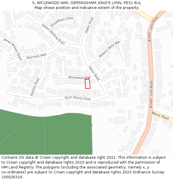 5, WICLEWOOD WAY, DERSINGHAM, KING'S LYNN, PE31 6UL: Location map and indicative extent of plot