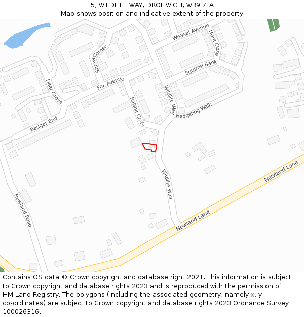 5, WILDLIFE WAY, DROITWICH, WR9 7FA: Location map and indicative extent of plot