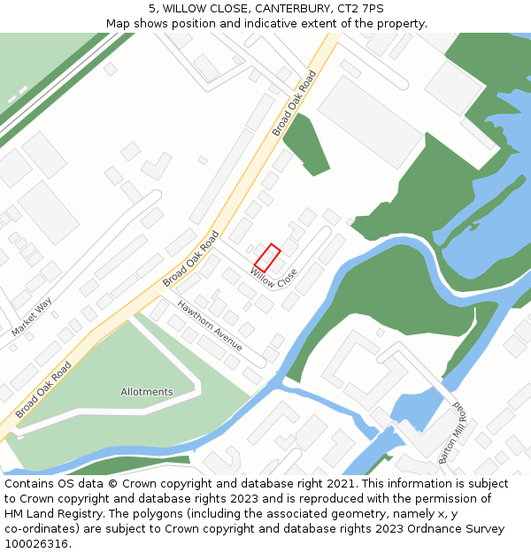 5, WILLOW CLOSE, CANTERBURY, CT2 7PS: Location map and indicative extent of plot