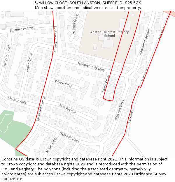 5, WILLOW CLOSE, SOUTH ANSTON, SHEFFIELD, S25 5GX: Location map and indicative extent of plot