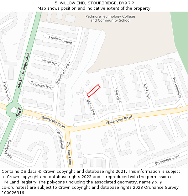 5, WILLOW END, STOURBRIDGE, DY9 7JP: Location map and indicative extent of plot