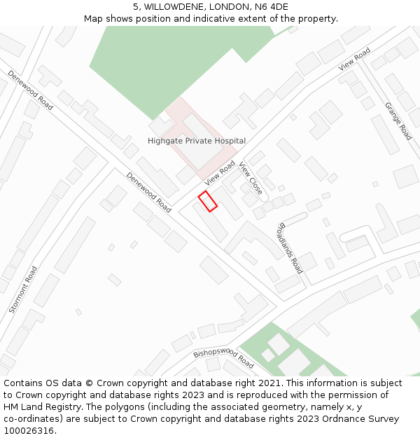 5, WILLOWDENE, LONDON, N6 4DE: Location map and indicative extent of plot
