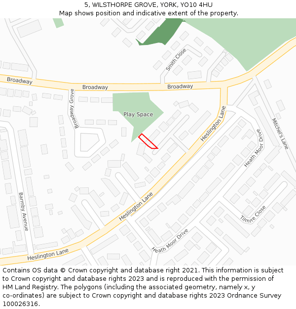 5, WILSTHORPE GROVE, YORK, YO10 4HU: Location map and indicative extent of plot