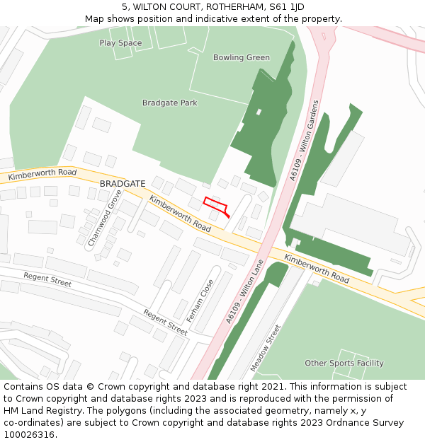5, WILTON COURT, ROTHERHAM, S61 1JD: Location map and indicative extent of plot
