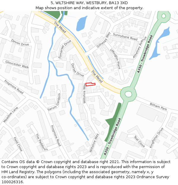 5, WILTSHIRE WAY, WESTBURY, BA13 3XD: Location map and indicative extent of plot