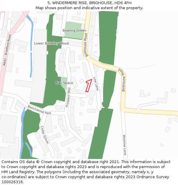 5, WINDERMERE RISE, BRIGHOUSE, HD6 4FH: Location map and indicative extent of plot