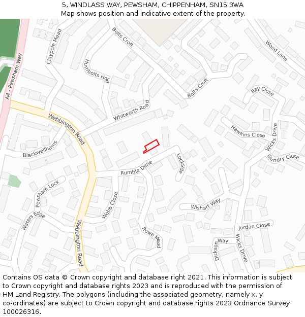 5, WINDLASS WAY, PEWSHAM, CHIPPENHAM, SN15 3WA: Location map and indicative extent of plot