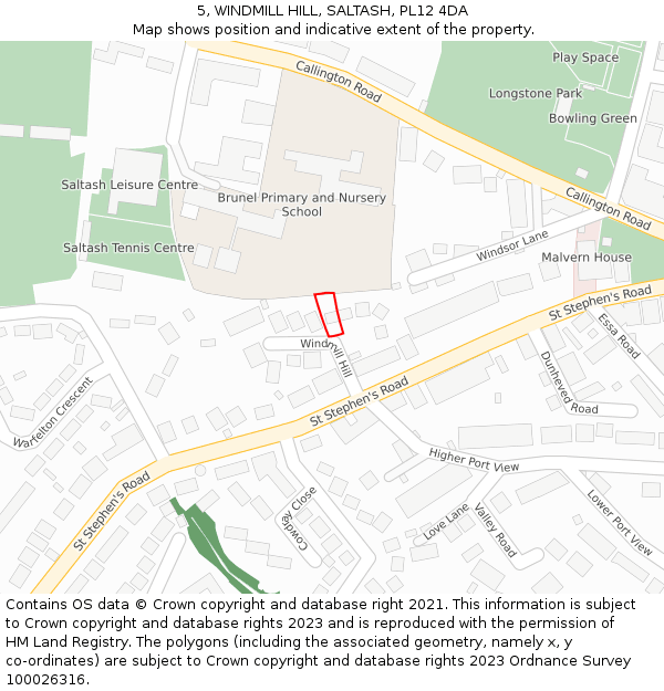 5, WINDMILL HILL, SALTASH, PL12 4DA: Location map and indicative extent of plot