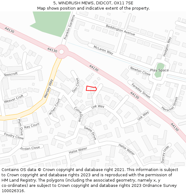 5, WINDRUSH MEWS, DIDCOT, OX11 7SE: Location map and indicative extent of plot