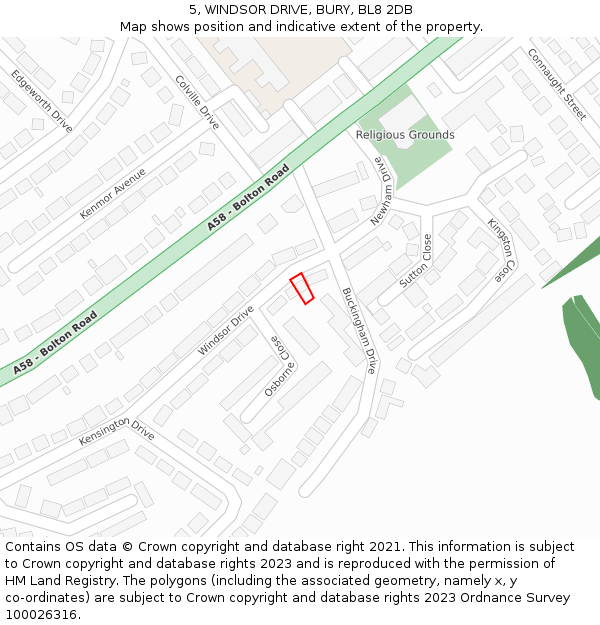 5, WINDSOR DRIVE, BURY, BL8 2DB: Location map and indicative extent of plot