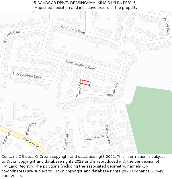 5, WINDSOR DRIVE, DERSINGHAM, KING'S LYNN, PE31 6JL: Location map and indicative extent of plot
