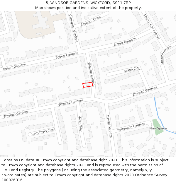 5, WINDSOR GARDENS, WICKFORD, SS11 7BP: Location map and indicative extent of plot