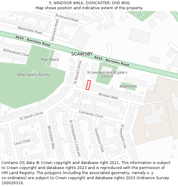 5, WINDSOR WALK, DONCASTER, DN5 8NQ: Location map and indicative extent of plot