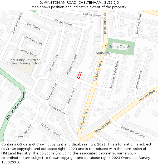 5, WINSTONIAN ROAD, CHELTENHAM, GL52 2JD: Location map and indicative extent of plot