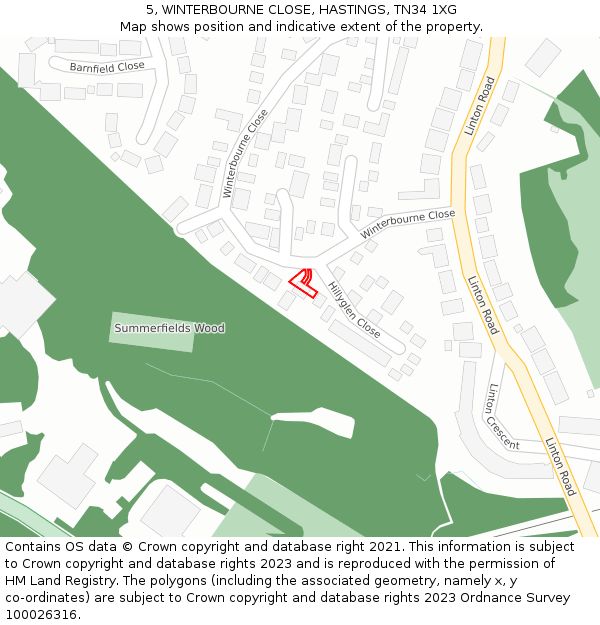 5, WINTERBOURNE CLOSE, HASTINGS, TN34 1XG: Location map and indicative extent of plot