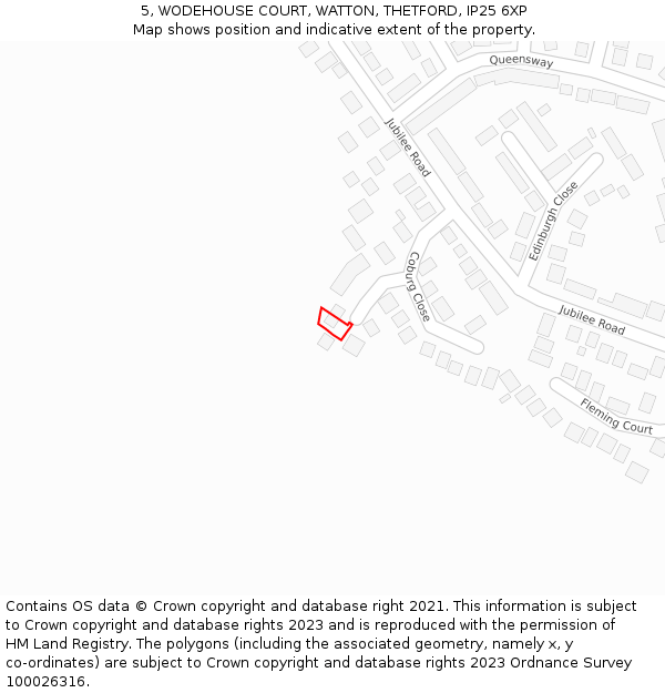 5, WODEHOUSE COURT, WATTON, THETFORD, IP25 6XP: Location map and indicative extent of plot