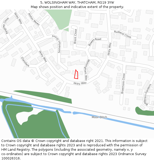 5, WOLSINGHAM WAY, THATCHAM, RG19 3YW: Location map and indicative extent of plot