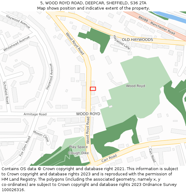 5, WOOD ROYD ROAD, DEEPCAR, SHEFFIELD, S36 2TA: Location map and indicative extent of plot